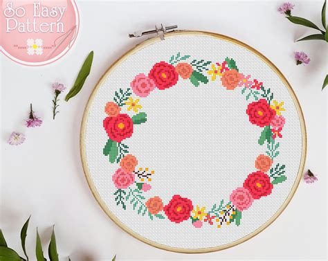 Floral Wreath Cross Stitch Pattern Flower Cross Stitch Etsy