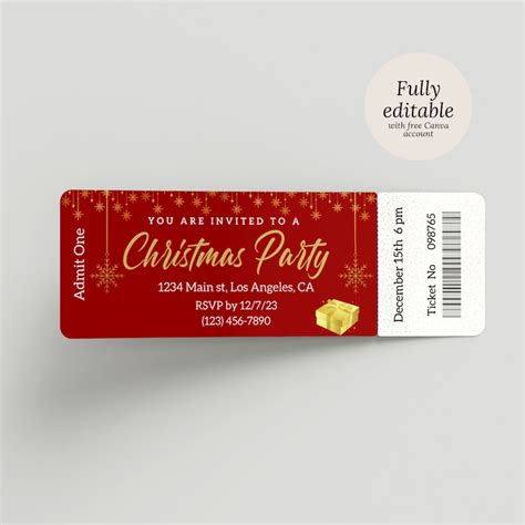 Christmas Event Ticket Canva Template Editable Holiday Tickets Party Template Christmas Dinner