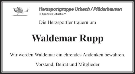 Traueranzeigen Von Waldemar Rupp Zvw Trauer