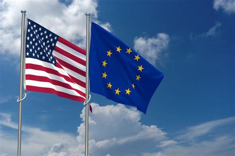 Premium Photo | United states of america and european union flags over ...