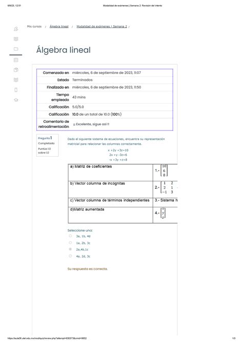 Parcial 2 Algebra Lineal 6923 1251 Modalidad De Exámenes Semana