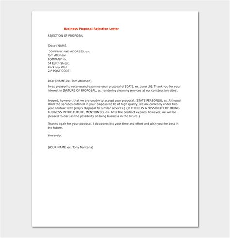 Rejection Letter Template Free Samples Formats