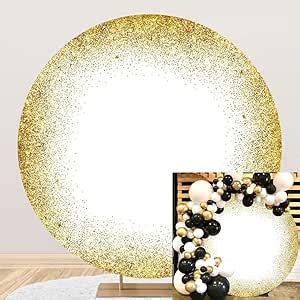 Oerju White Golden Round Backdrop Cover Polyester Gold Glitter Sequins