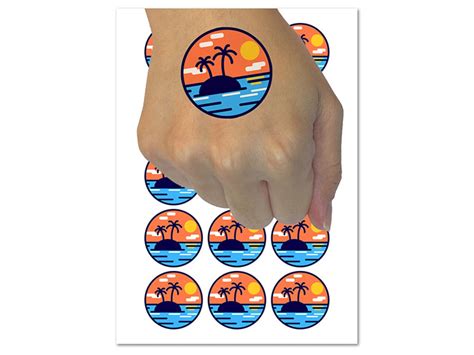 Deserted Island In Ocean Temporary Tattoo Water Resistant Fake Body Art Set Collection 1 Sheet