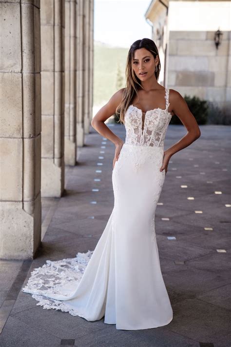 Crepe Sheath Wedding Dress With Lace Bodice Kleinfeld Bridal