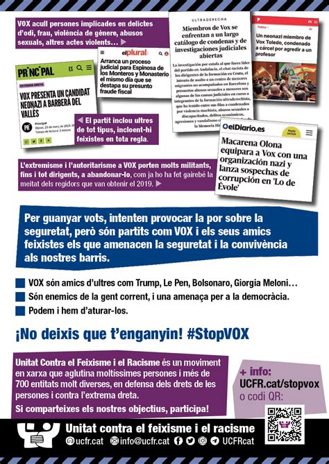 Stopvox No Et Deixis Enredar Unitat Contra El Feixisme I El Racisme