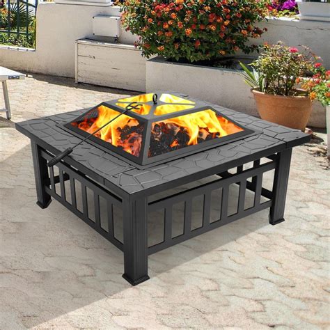 Ktaxon 32 Outdoor Metal Firepit Patio Garden Square Stove Fire Pit