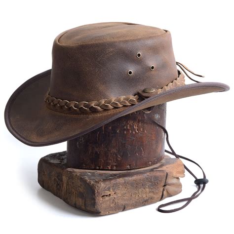 Leather Aussie Style Cowboy Outback Antique Hat In Vintage Tan Etsy Uk