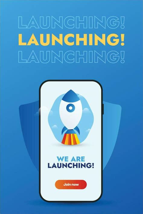 App launch. App Launch event post template with rocket in mobile screen ...