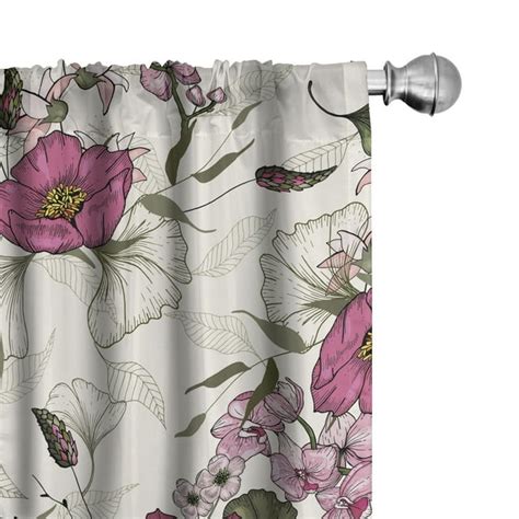 Ambesonne Floral Curtains Realistic Wild Flower Plot Pair Of 28x95 Dried Rose And Army