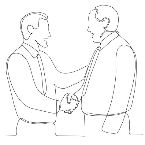 Continuous Line Drawing Two Business Men Shaking Hands Vector