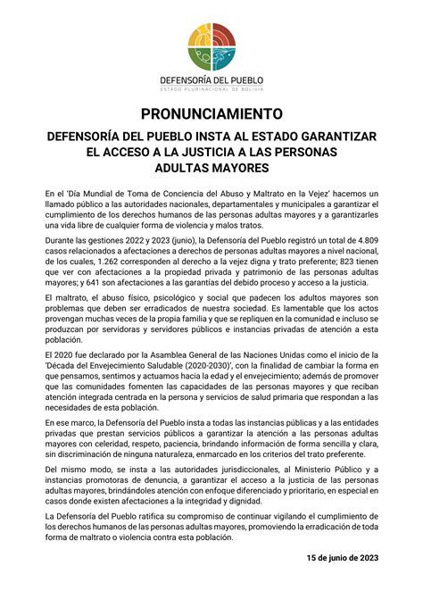 DefensorÍa Del Pueblo Insta Al Estado Garantizar El Acceso A La Justicia A Las Personas Adultas