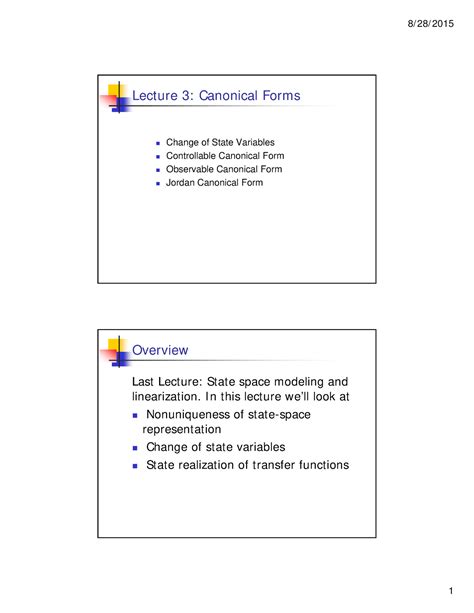 Lec Canonical Forms Lecture Canonical Forms Change Of State