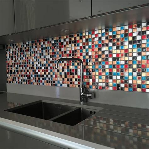 Ibiza Multicolour Gloss Handmade Effect Glass Mosaic Tile L300mm W300mm Diy At Bandq