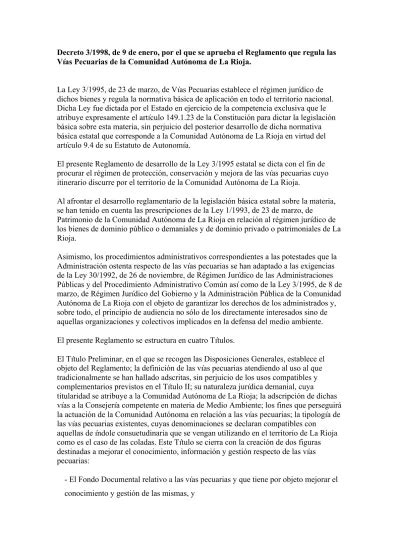 Decreto 3 1998 De 9 De Enero Por El Que Se Aprueba El Reglamento Que