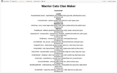 Warrior Cats Clan Maker ― Perchance Generator