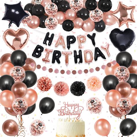 Black Rose Gold Birthday Party Decorations Glittery Black Happy Birthday Banner