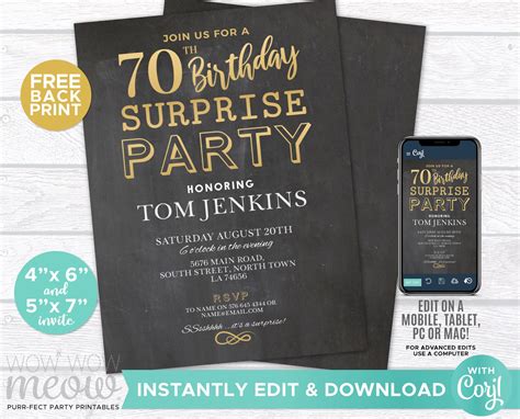 Surprise 70th Birthday Invitations Elegant Gold Party Invite Etsy Uk