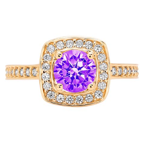 14ct Round Brilliant Cut Halo Natural Amethyst 14k Yellow Gold