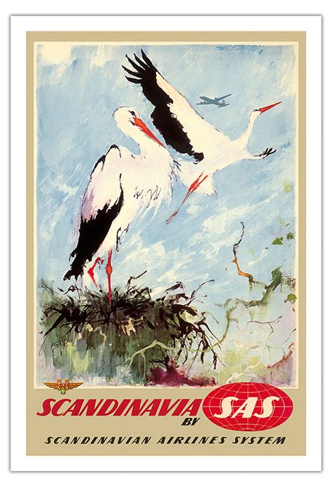 Scandinavia White Storks Sas Scandinavian Airlines System Vintage