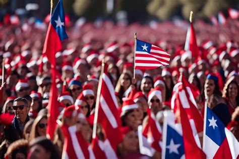 Premium AI Image A Crowd Of People Holding Flags And One With A Red