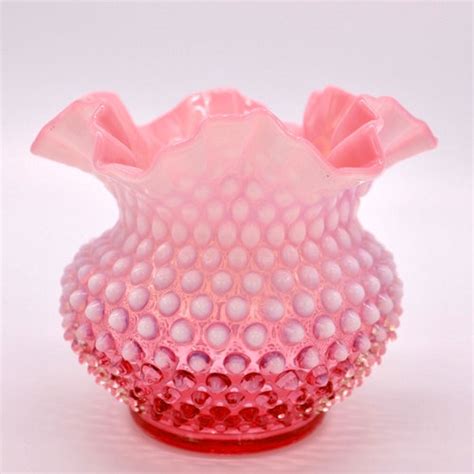 Fenton Glass Cranberry Opalescent Ruffled Top Hobnail Vase Etsy