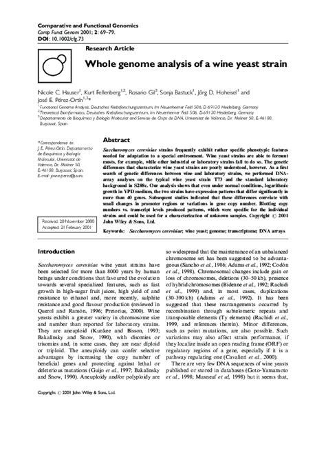 Pdf Whole Genome Analysis Of A Wine Yeast Strain