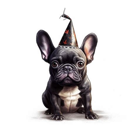 Premium Ai Image A Black French Bulldog Wearing A Party Hat Sits On