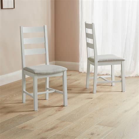 White Grey Ladder Back Dining Chair Fabric Seat Set Of Iol