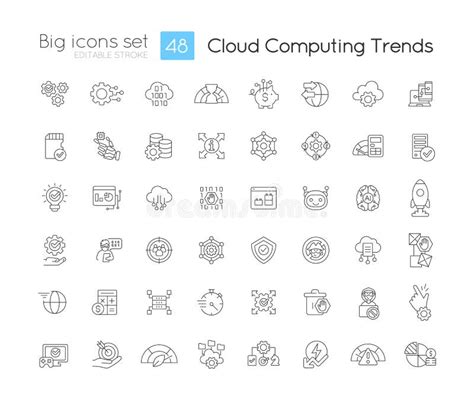 Cloud Computing Trends Lineare Icons Vektor Abbildung Illustration