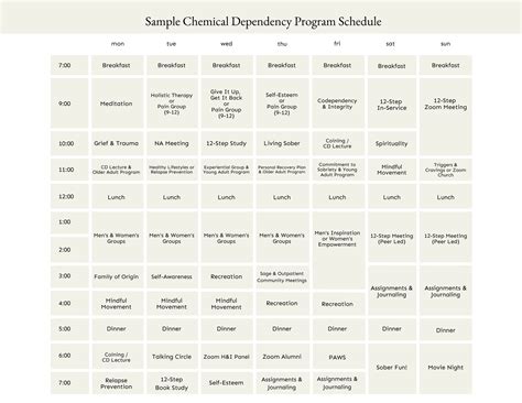 Sample Drug And Alcohol Rehab Weekly Treatment Schedule