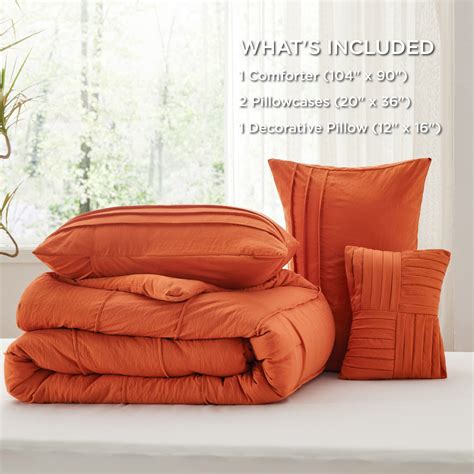 Bedsure Burnt Orange King Size Comforter Set 4 Pieces Pinch Pleat Bed Set Down Alternative