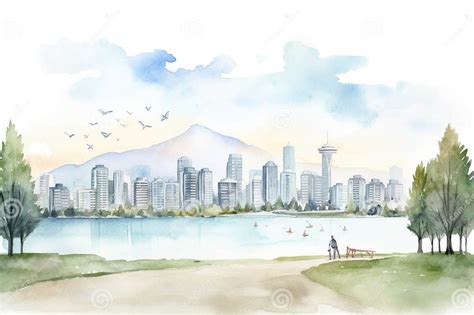 Vancouver Clip Art Watercolor Illustration Stock Illustration