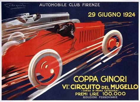 Vintage Italian Auto Racing Poster Ad Florence Copra Ginori Mounted