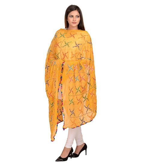 Rajeraj Yellow Chiffon Phulkari Dupatta Price In India Buy Rajeraj