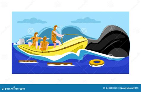 Lifeboat Crew Search And Rescue Shipwreck Survivor Stock Vector