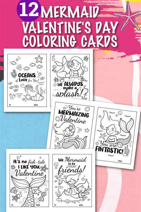 Coloring Mermaid Valentine S Day Cards OhMy Creative Shop