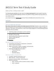 BIO152 Term Test II Lecture Study Guide Pdf BIO152 Term Test II Study