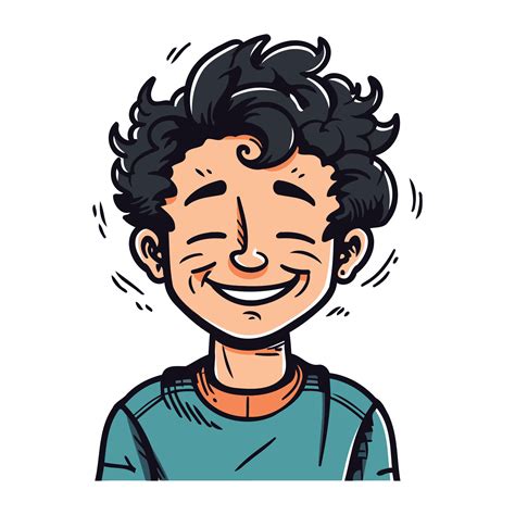 Vector Illustration Of A Happy Smiling Man With Curly Hair Cartoon