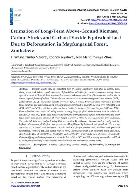 Estimation Of Long Term Above Ground Biomass Carbon Stocks And Carbon