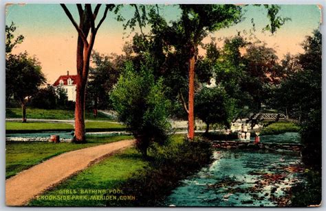 Vtg Meriden Connecticut Ct Brookside Park Girls Bathing Pool 1910s View