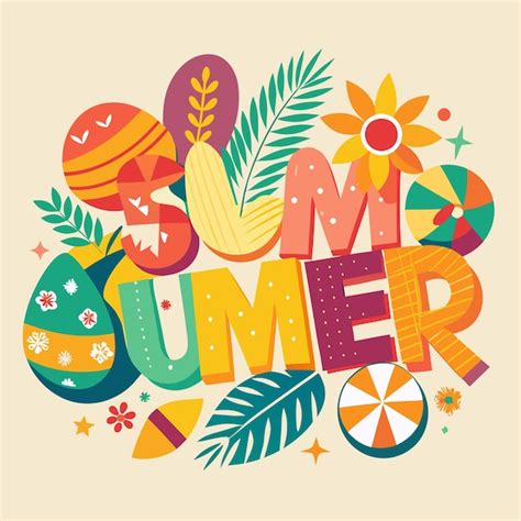 Premium Vector Colorful Summer Typography With Beach Elements