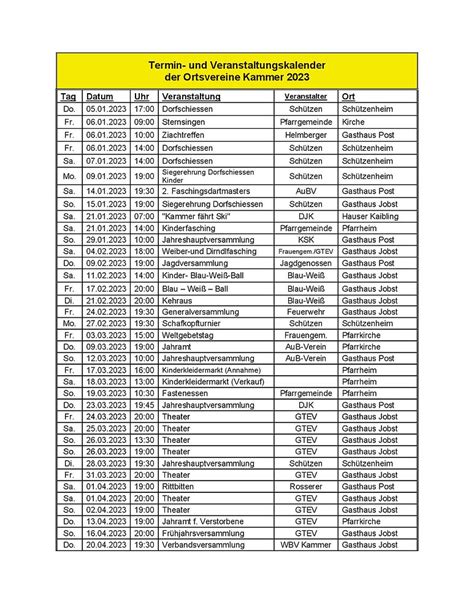 Termin Und Veranstaltungskalender 2023