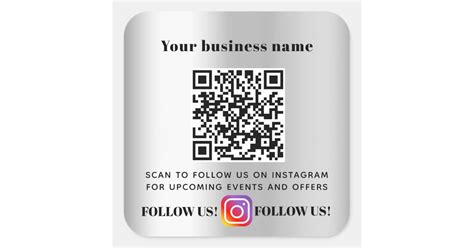 Silver Business Qr Code Instagram Follow Square Sticker Zazzle