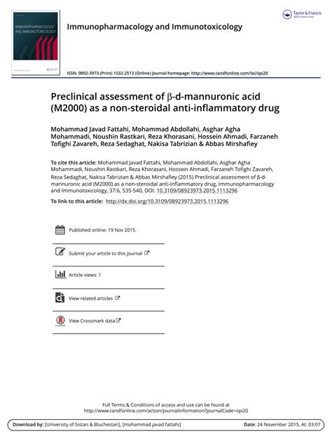 Pdf Preclinical Assessment Of β D Mannuronic Acid M2000 As A Non Steroidal Anti Inflammatory