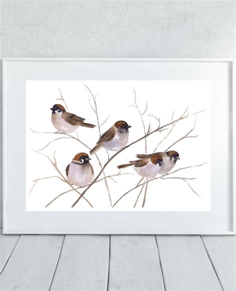 Digitalartnadi Sparrows Watercolor Printable Png Fine Art Print