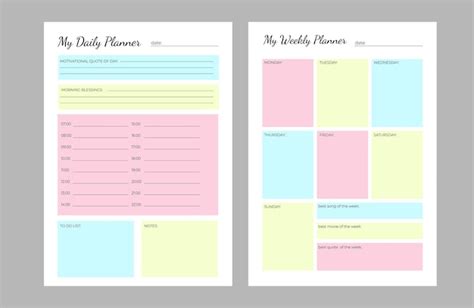 Set Planners Plantilla De Planificador Personal Diario Y Semanal Plan Semanal Y Colores Pastel