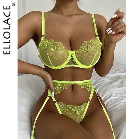 Uaang Ellolace Neon Kiss Lingerie Sensual Women S Underwear 3 Pieces