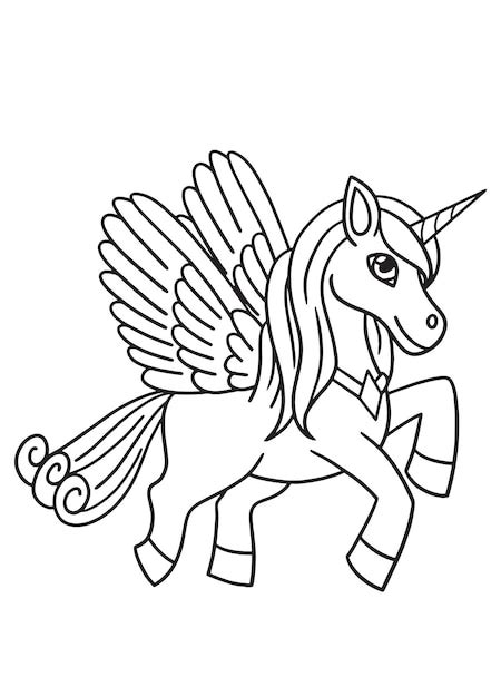 Coloriage De Licorne Pour Les Enfants Vecteur Vecteur Premium