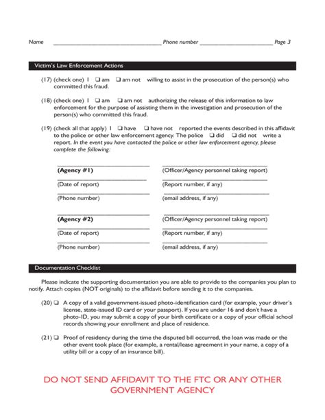 Identity Theft Affidavit Form Printable